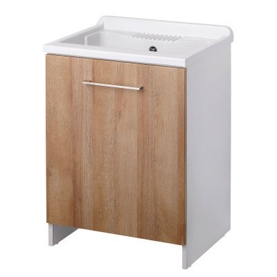 Lavatoio Pangea 60x60 con cestoscorrevole, legno natural CR2007ALE