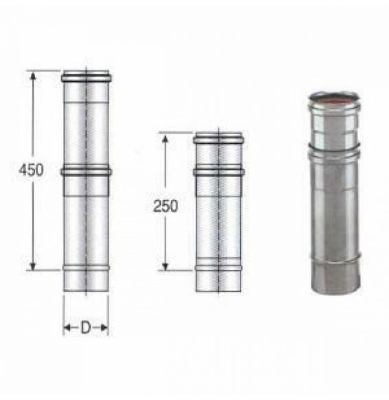 Inox mono parete aisi 316elemento telescopico d.130