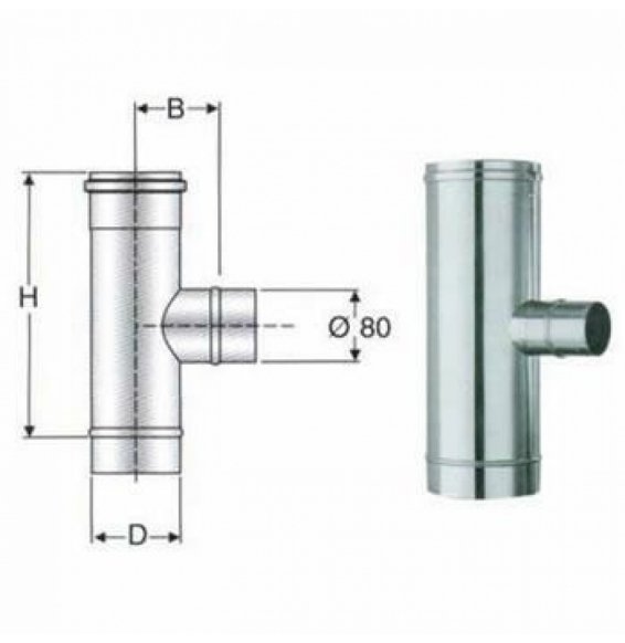 Inox mono parete aisi 316raccordo a t 90 rid.a 80 d.150 b08x9w5dv