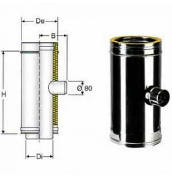 INOX DOPPIA PARETE AISI 316RACCORDO A T 90 RIDOTTO D.150/200 B08X9S