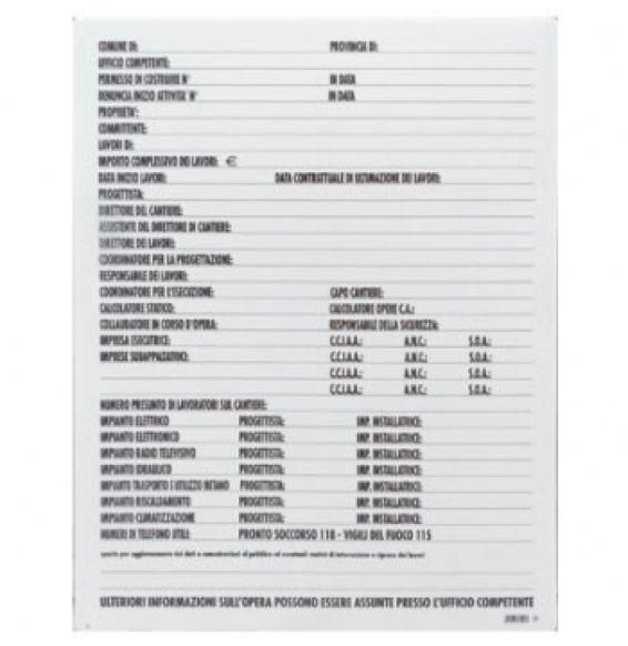 CARTELLO DIREZIONE LAVORI MONOCOLORE 050X70 B08LR3335V