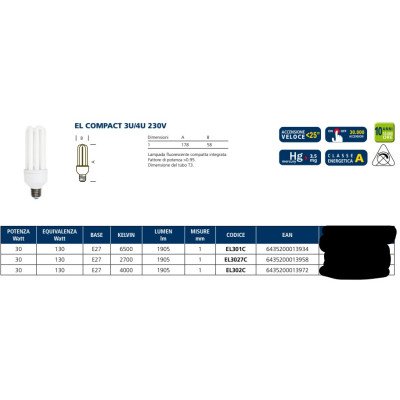 LAMPADA AI L.FREDDA FLUOR. COMP.EL301C E27 30W COMPATTE